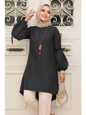 Neva Style Balon Kol Siyah Tesettür Tunik 4138S