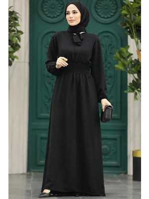 Neva Style Yakası Bağlamalı Siyah Tesettür Elbise 5973S