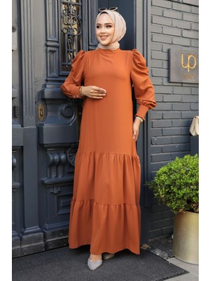 Neva Style Kat Piliseli Taba Tesettür Elbise 5883TB