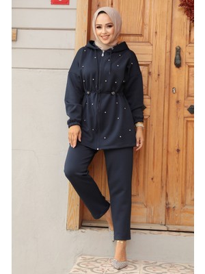 Neva Style Kapşonlu Lacivert Tesettür İkili Takım 12271L