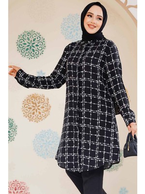 Desenli Siyah Tesettür Tunik 11717S