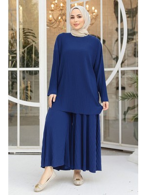 Neva Style Pileli Sax Mavisi Tesettür Ikili Takım 12107SX