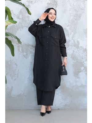 Düğmeli Siyah Tesettür Ikili Takım 44661S