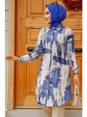 Neva Style Desenli Lacivert Tesettür Tunik 11690L