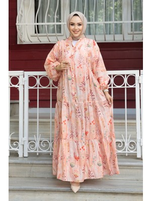 Desenli Somon Tesettür Elbise 710504SMN