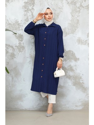 Düğmeli Lacivert Tesettür Tunik 45071L