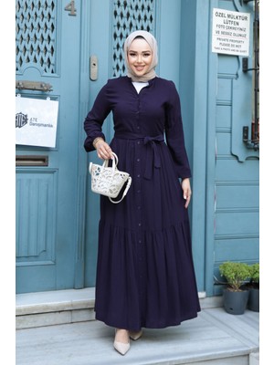 Düğmeli Mor Tesettür Elbise 239202MOR