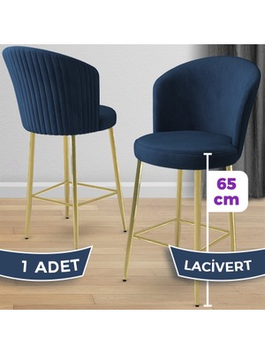 Alte Serisi 1 Adet Lacivert Babyface Kumaş 65 cm Gold Kaplama Ayaklı Bar Sandalyesi
