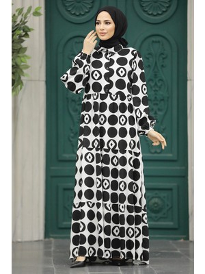 Neva Style Desenli Siyah Tesettür Elbise 89741S