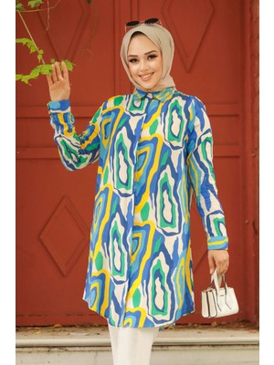 Neva Style Desenli Sarı Tesettür Tunik 11679SR