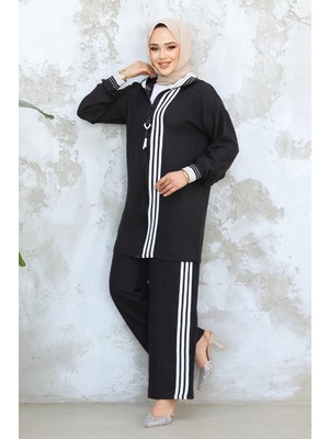 Fermuarlı Siyah Tesettür Kumaş Ikili Takım 80013S
