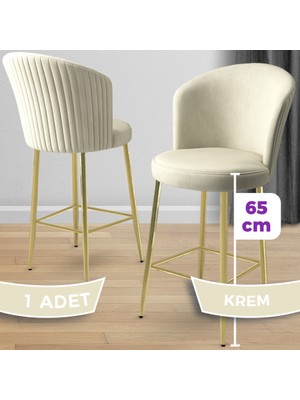 Alte Serisi 1 Adet Krem Babyface Kumaş 65 cm Gold Kaplama Ayaklı Bar Sandalyesi