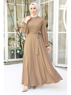 Neva Style Kemerli Vizon Tesettür Elbise 23101V