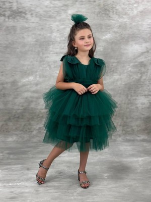 Bes Trend Kız Çocuk Abiye Elbise Kat Kat Tokalı Elbise