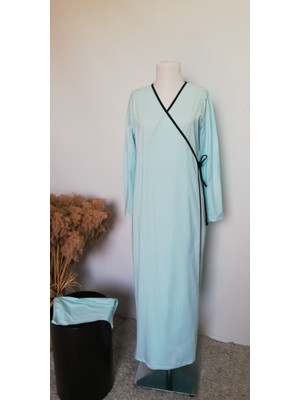 1998_PRATIK Yandan Bağlamalı Kruvaze Biye Kuşaklı %100 Pamuk Kumaş Tesettür Namaz Elbisesi