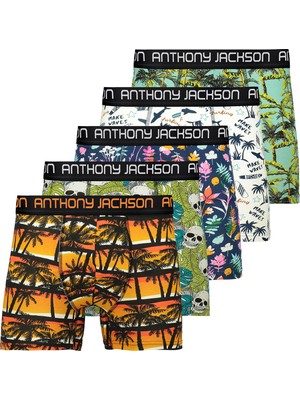 Anthony Jackson Likralı 5'li-3'lü Kutu Desenli Premium Erkek Boxer Palm Horizon