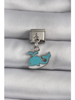 316L Çelik Gümüş Renk Sallantı Mavi Balina Model Nomination Charm