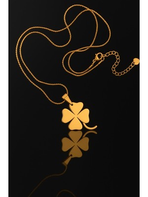 Voyageaccessory Ikili Altın Renk Dört Yapraklı Yonca Kolye – Paslanmaz Çelik Şans Kolyesi – Kadın Takı Aksesuar