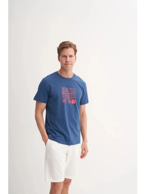 Cazador Slim Fit Bisiklet Yaka Pamuklu Desenli Tişört 4041