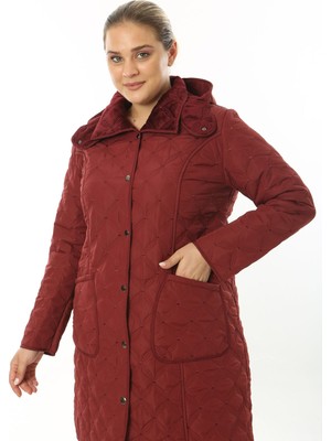 Suya Dayanıklı,ithal Yumuşak Kürklü , Büyük Beden Kapitone Mont, Desenli ,bordo
