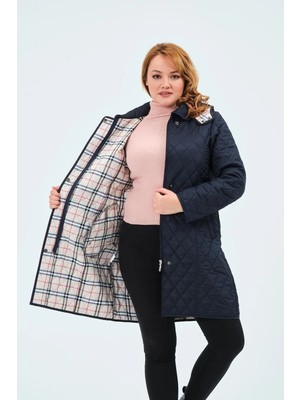 Kadın Uzun Suya Dayanıklı Kapitone Kapüşonlu Kapitone Mont Büyük Beden Kapitone Ekoseli Kapitone