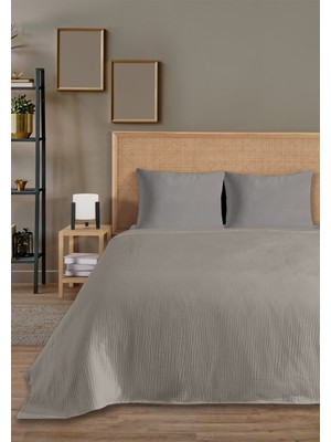 Monolisse % 100 Doğal Pamuk 4 Kat Müslin Lüks Tek Kişilik Pike Takımı Açık Gri 160X230CM