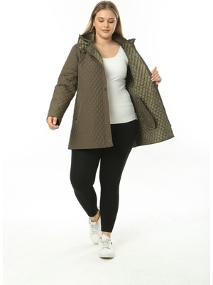 Kadın Fermuarlı Uzun Kapitone Mont Içi Yumuşak Kürklü Kapitone Mont Büyük Beden Kapitone Mont