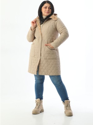 İthal Yumuşak Kürklü Mont, Büyük Beden , Tavşan Tüylü Kaban, Su Itici Mont,kapitone Mont,diz üstü