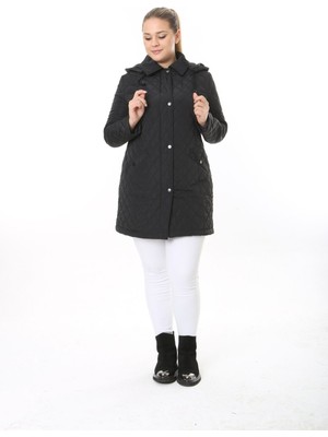 Kadın Uzun Suya Dayanıklı Memory Kumaş Kapüşonlu Mont Büyük Beden Mont