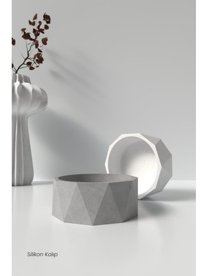 Geometrik Beton Saksı ve Mumluk Silikon Kalıp K16 -  Beton Mumluk Silikon Kalıp  12 x 5 cm