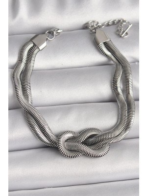 316L Çelik Gümüş Renk Düğüm Model Kadın Bileklik