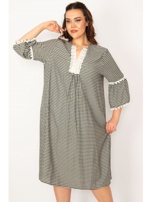 Kadın Kırmızı Dantel Detaylı Dokuma Viskon Kumaş Elbise 65N33209