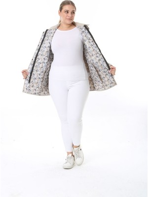 Kapitone Mont, Büyük Beden Mont, Baharlık, Büyük Beden Ceket, Kapüşonlu, Suya Dayanıklı Mont,krem