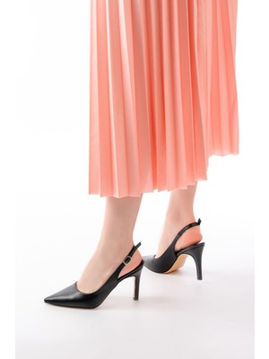 Kadın AYAKKABIST-1153 Siyah Günlük Arkası Açık 9 cm Topuklu Kadın Ayakkabı