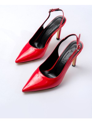 Kadın AYAKKABIST-1153 Kırmızı Rugan Günlük Arkası Açık 9 cm Topuklu Kadın Ayakkabı