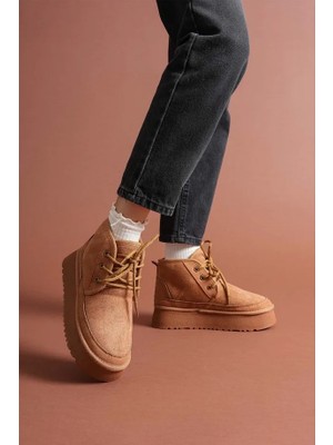 Süet Içi Yünlü Bağcıklı Kalın Taban Kadın Bot