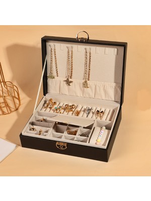 Özel Kilitli Takı Kutuları Tek Katmanlı Suni Deri Görünümlü Mücevher KUTUSU_M.K-10_