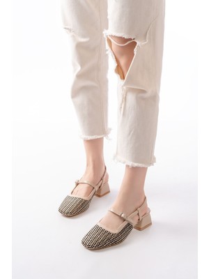 Kadın AYAKKABI720 Bej Desenli Arkası Açık Günlük Kadın Sandalet