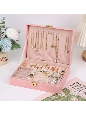 Özel Kilitli Takı Kutuları Tek Katmanlı Suni Deri Görünümlü Mücevher KUTUSU_M.K-10_