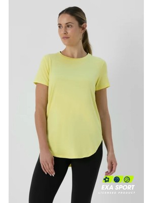 Kadın Sporcu Tişört Sarı Nefes Alabilir Hızlı Kuruyan Rahat Kesim Fitness Yoga Koşu Antrenman Üstü