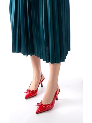 Kadın AYAKKABIİNF-4500 Kahve Rugan Günlük Arkası Açık Fiyonklu Topuklu Bayan Ayakkabı