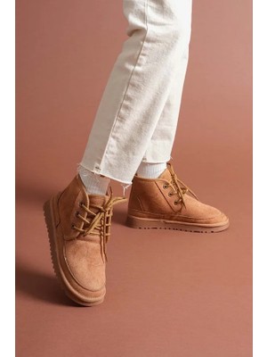 Süet Içi Kürklü Bağcıklı Alçak Taban Kadın Bot