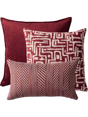 " Eliza & Sense " - Dekoratif Yastık- 3'lü Kombin Set (Iç Yastık Dahil) Bordo