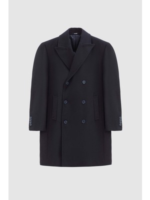 D'S Damat Erkek Regular Fit Lacivert Balıksırtı Kruvaze Palto %60 Polyester %30 Viskon %10 Akrilik 3HF0832200151