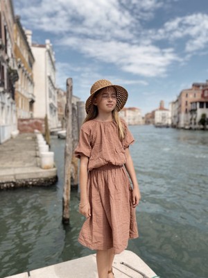 Cigit Organik Müslin Rustik Kız Elbise 2-9 Yaş A Kahve