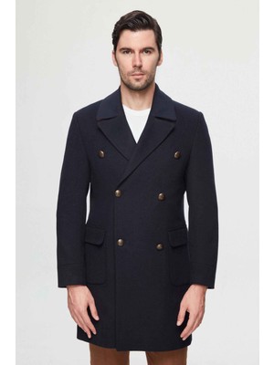 D'S Damat Ds Damat Regular Fit Lacivert Balıksırtı Denizci Metal Düğme Detaylı Kaşe Palto 3HF0877300021