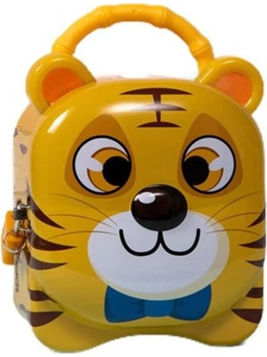 Kaplan Kilitli Metal Kumbara Sari 13 cm