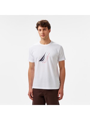 Nautica Erkek Beyaz Regular Fit Baskılı T-Shirt V55222T.1BW