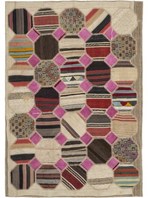 Bespoky 161x299 cm Çok Renkli Yama işi Patchwork Geometrik Halı | Salon Yatak Odası Halısı | UNİQUE-11537
