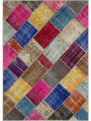 Iskece Bej Patchwork Etnik Modern Desenli Yün Hav Toz Vermez Leke Tutmayan Salon Yolluk Mutfak El Dokuma Halı